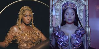 Beyonce in Black is King and Nicki Minaj in No Frauds music video