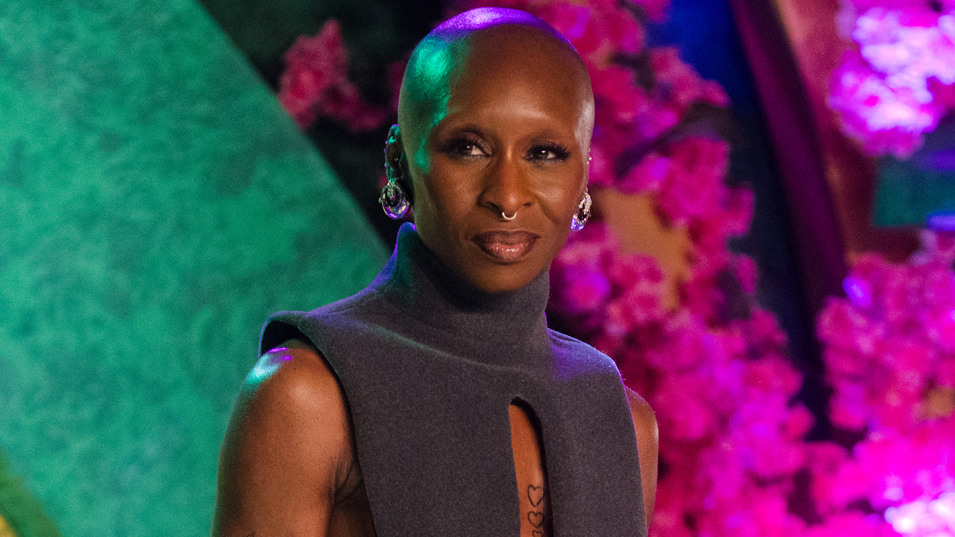 Cynthia Erivo attended the Wicked: For Good premiere in Brazil wearing a structural, drop-waist skirt set from Jean Paul Gaultier