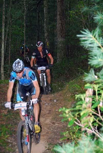 Jeremiah Bishop, Sam Korber and Jeff Schalk created a small gap on the Wolf Ridge downhill