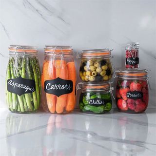 glass storage jars with chalkboard labels