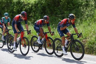 POTENZA ITALY MAY 13 LR Pavel Sivakov of Russia Jhonnatan Narvaez Prado of Ecuador and Richard Carapaz of Ecuador and Team INEOS Grenadiers compete during the 105th Giro dItalia 2022 Stage 7 a 196km stage from Diamante to Potenza 717m Giro WorldTour on May 13 2022 in Potenza Italy Photo by Michael SteeleGetty Images