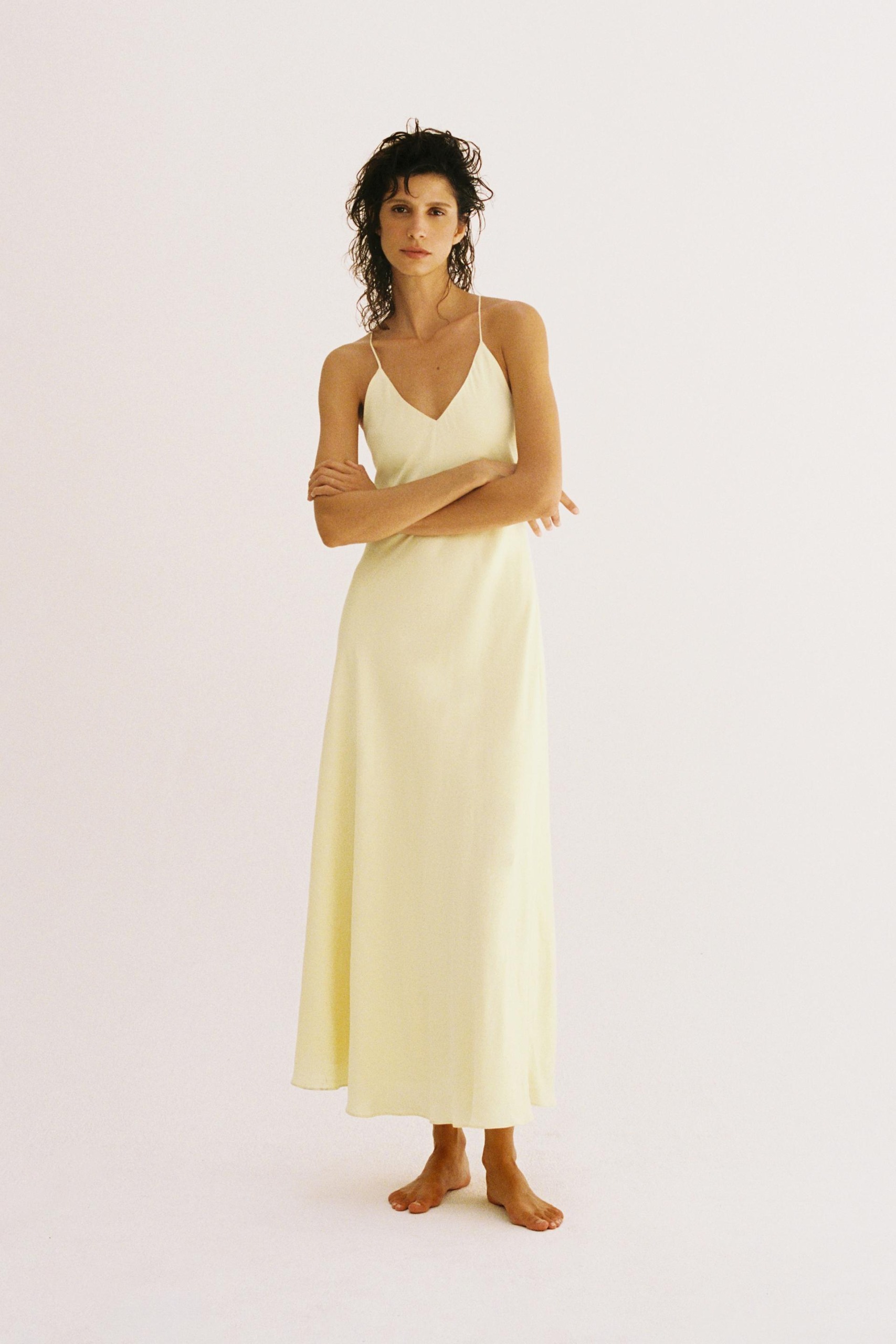 Zw Collection Slip Dress - Pastel Yellow - Xs