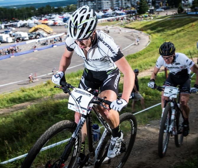 Anton Cooper on the climb at the UCI Under 23 Mountain Bike World Cup at Mont Sainte Anne, Canada