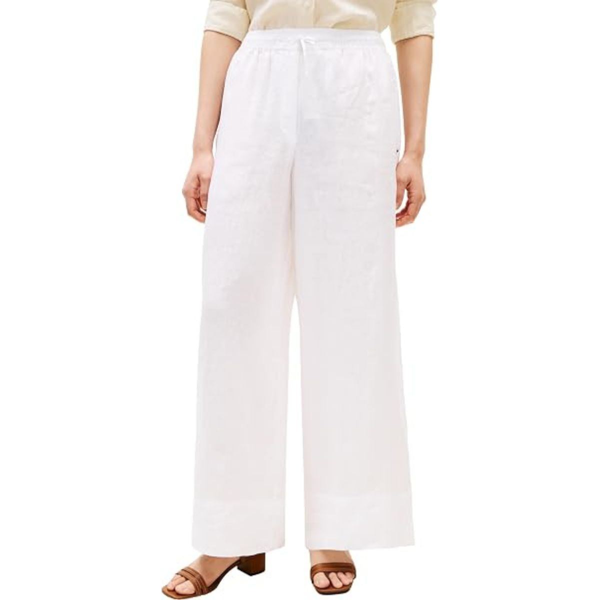Tommy Hilfiger Women's Ess Linen Pull on Pants Ww0ww48970, White, L