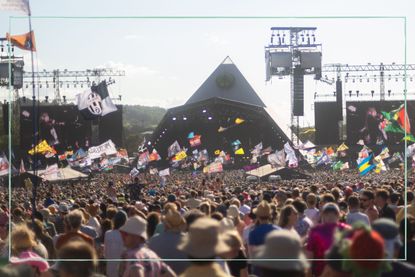 The crowds by the Pyramid Stage at Glastonbury festival