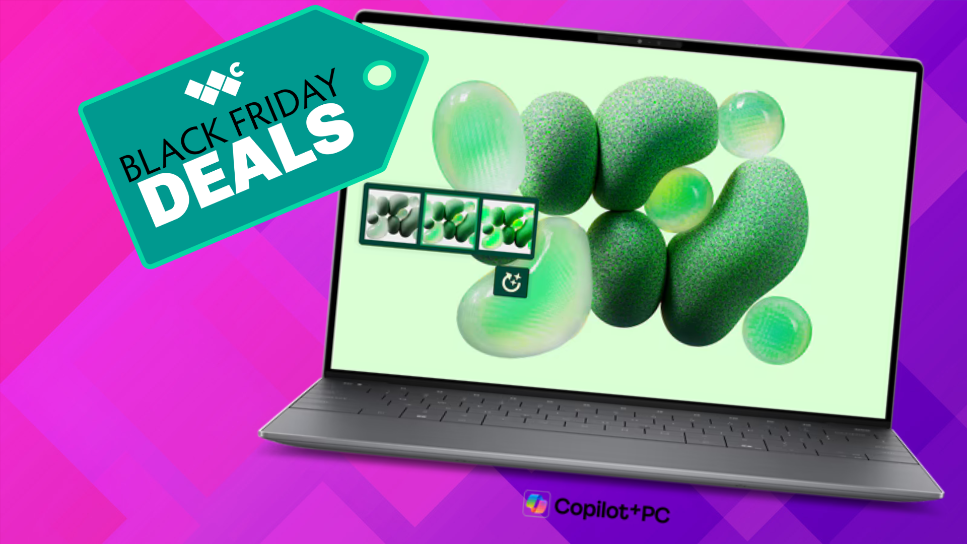 Dell XPS 13 laptop on a purple background with Black Friday Deals tag