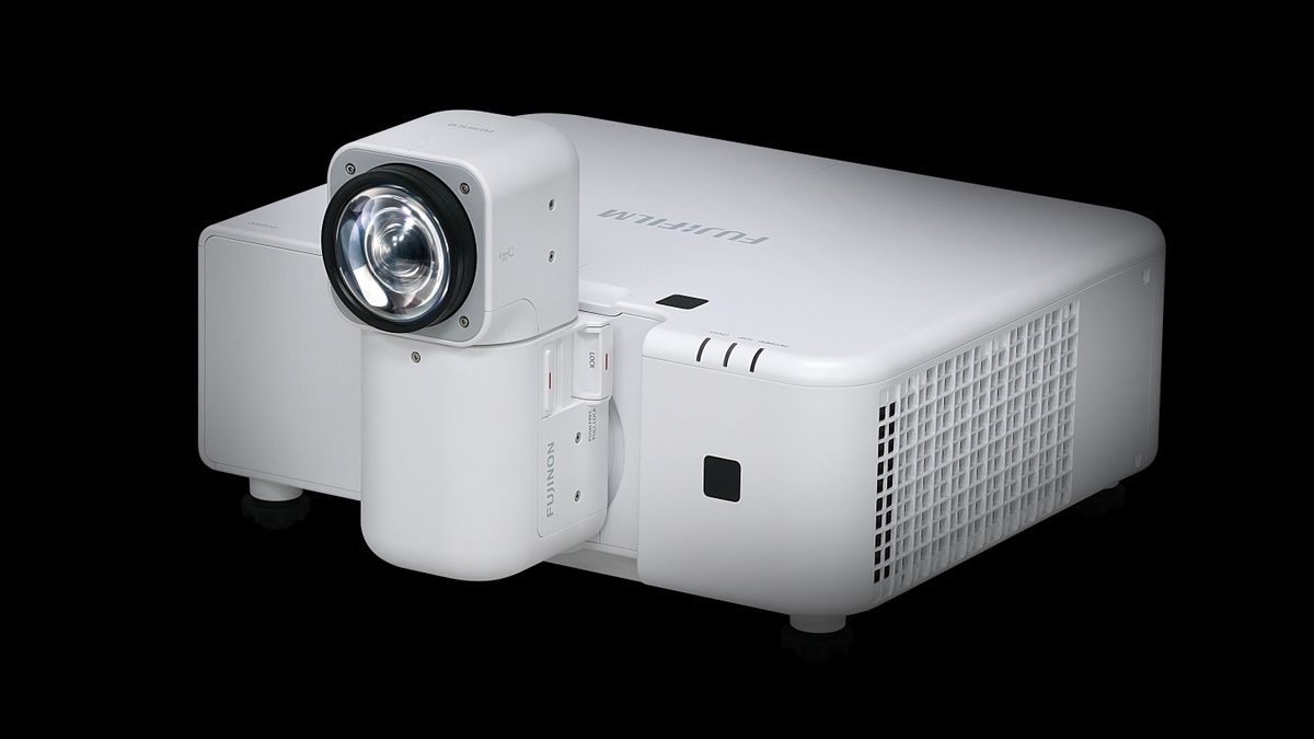 Fujifilm Projector ZUH6000 in white on a black background