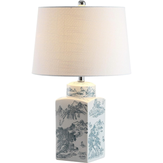 blue and white table lamp with Chinoiserie design