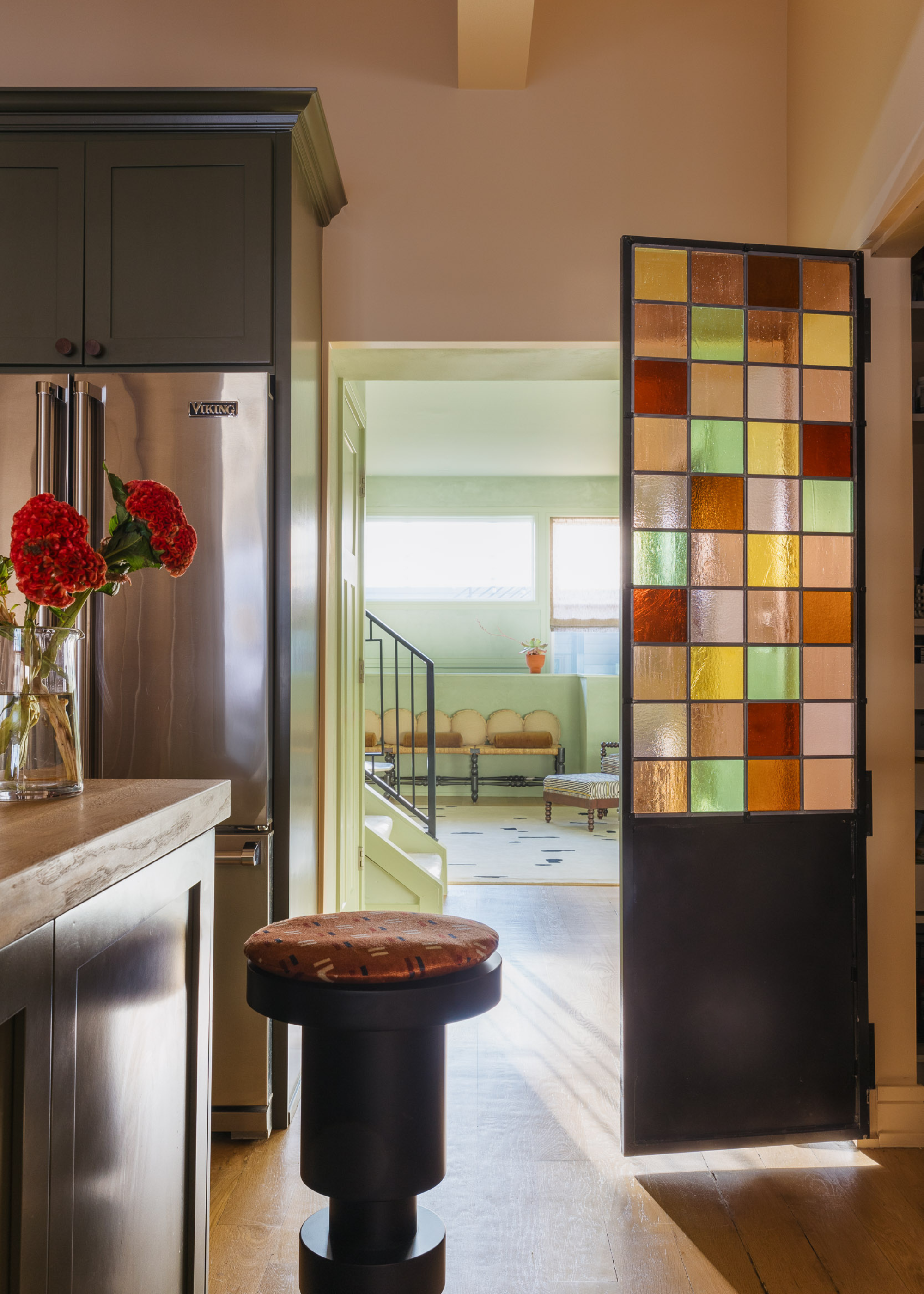 stained glass window on a kitchen door
