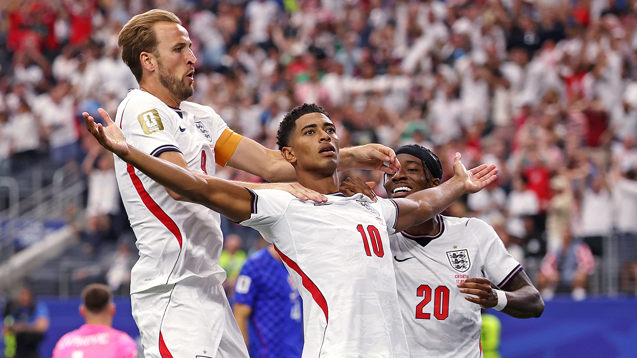 Jude Bellingham and Harry Kane celebrate after scoring in the FIFA World Cup 2026