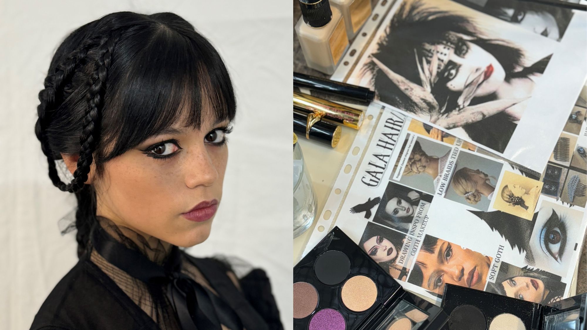 Exclusive behind-the-scenes images of Jenna Ortega and the makeup trailer on the set of Wednesday, Part 2.