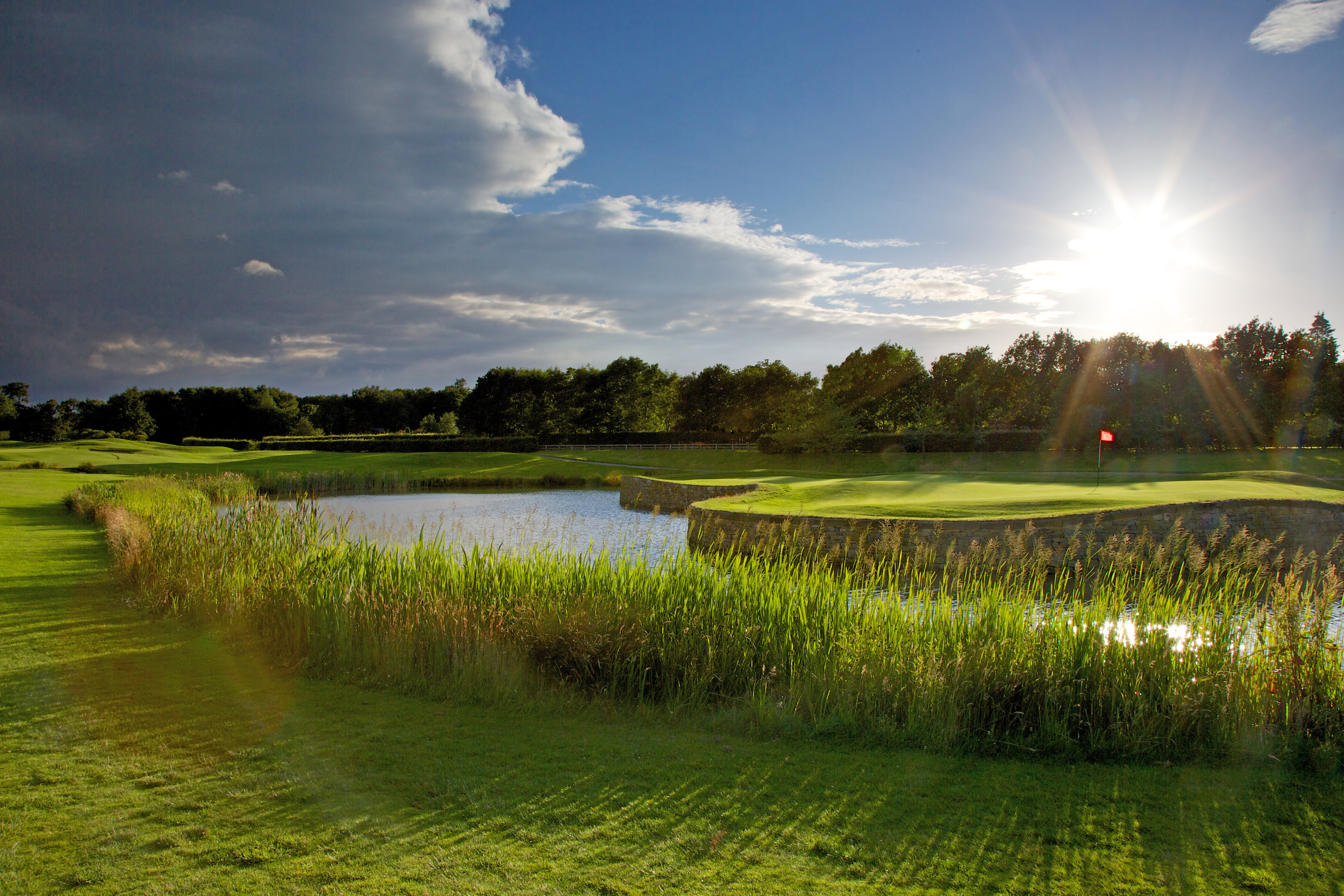 The island-green 5th hole on the Repton course at Rudding Park