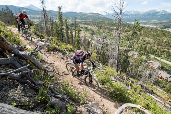 Heading down the Colorado trail switchbacks, the views of the Ten Mile range are expansive