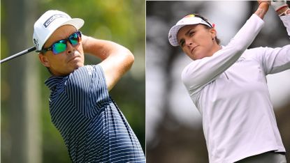 Rickie Fowler and Lexi Thompson hit a tee shot