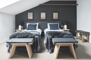 monochrome grey twin bedroom