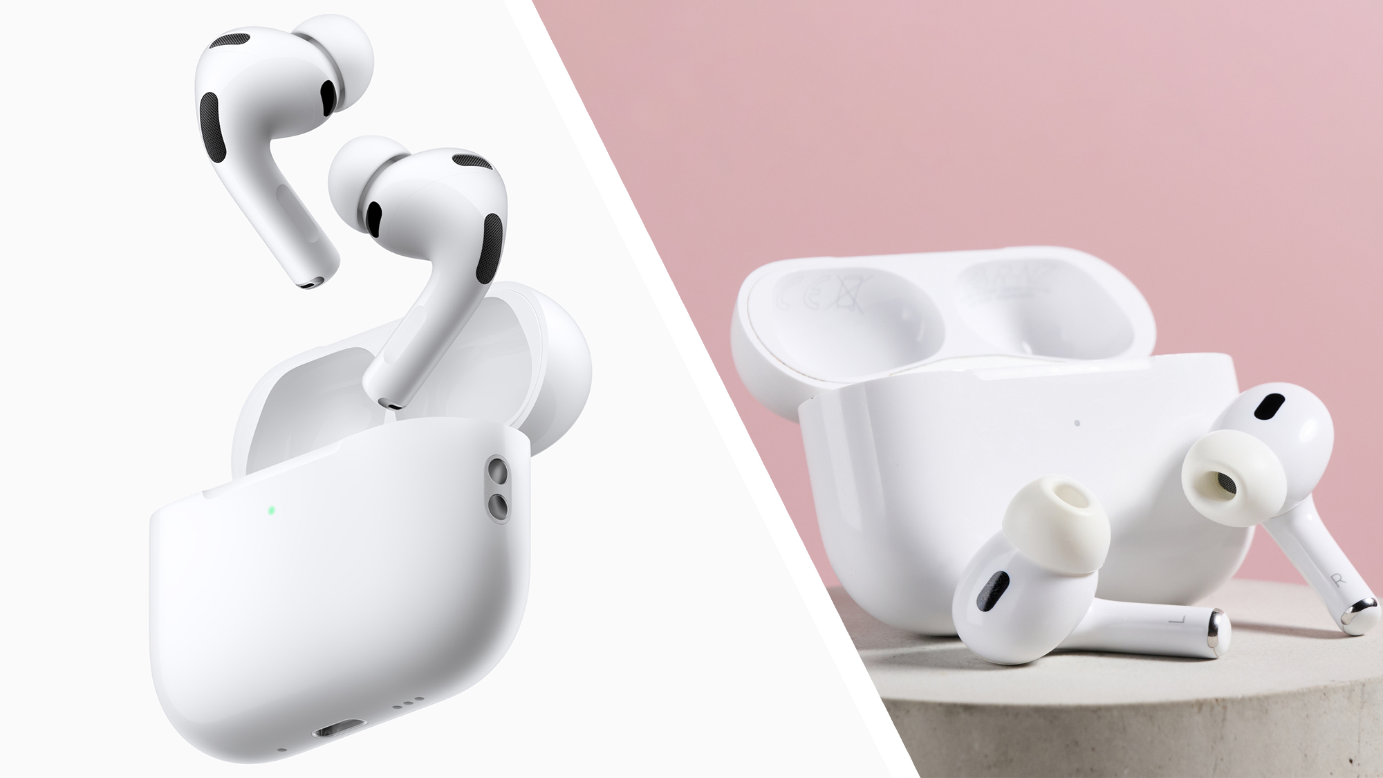 AirPods Pro 3 on the left, and AirPods Pro 2 on the right