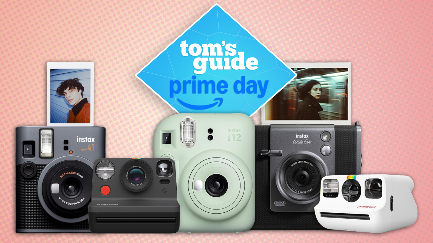 An array of instant cameras