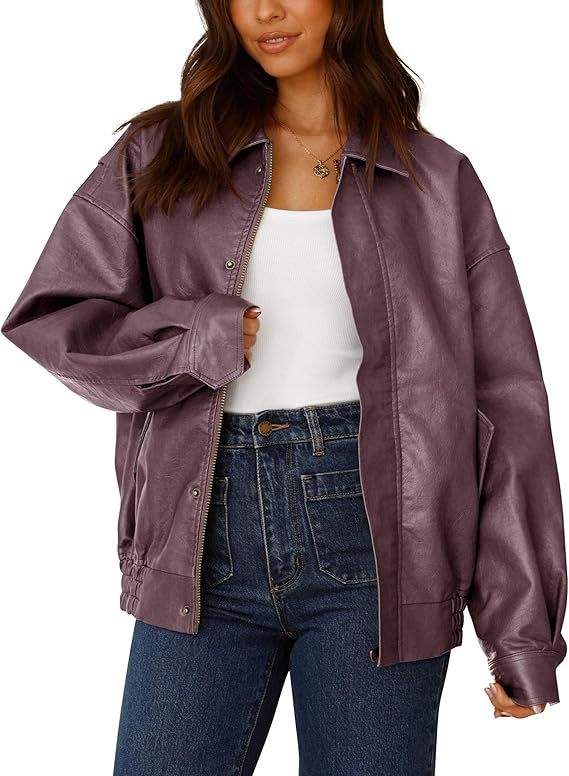 PRETTYGARDEN, Prettygarden Women's Faux Leather Motorcycle Jacket Trendy Fall Spring Clothes Oversized Zip Up Winter Coat Outerwear (dark Coffee,medium)