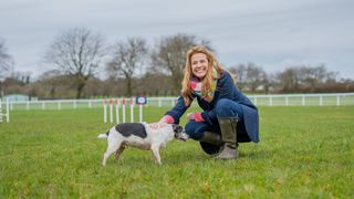 Bargain Hunt presenter Christina Trevanion with Jack the Jack Russell