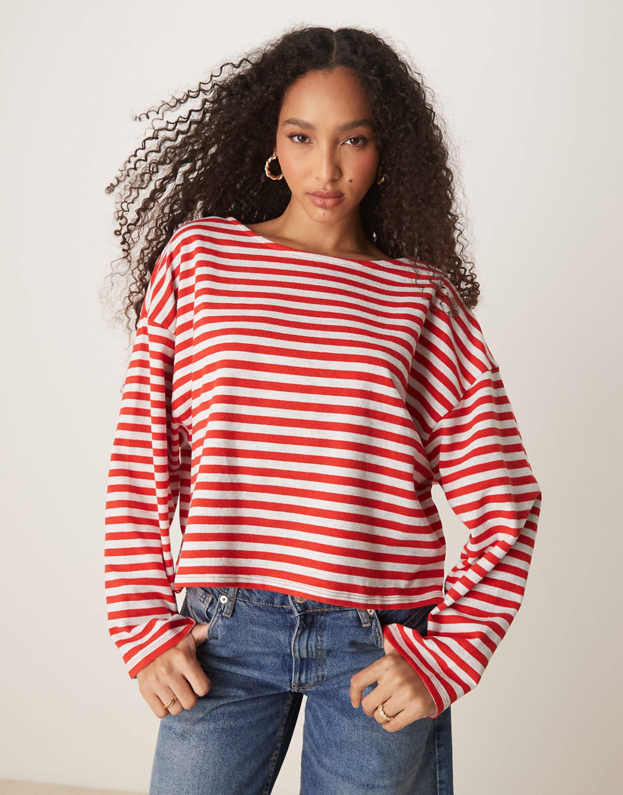 Asos Design Oversized Boxy T-Shirt in Textured Red Stripe