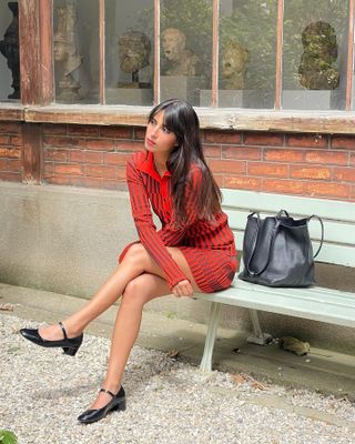 French woman wearing high-heel Mary Janes.