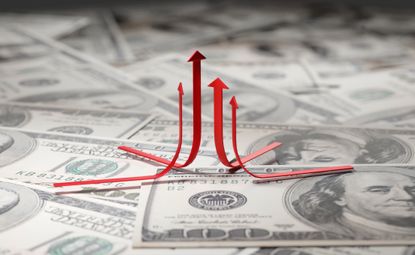 American cash dollar bills and US stocks concept