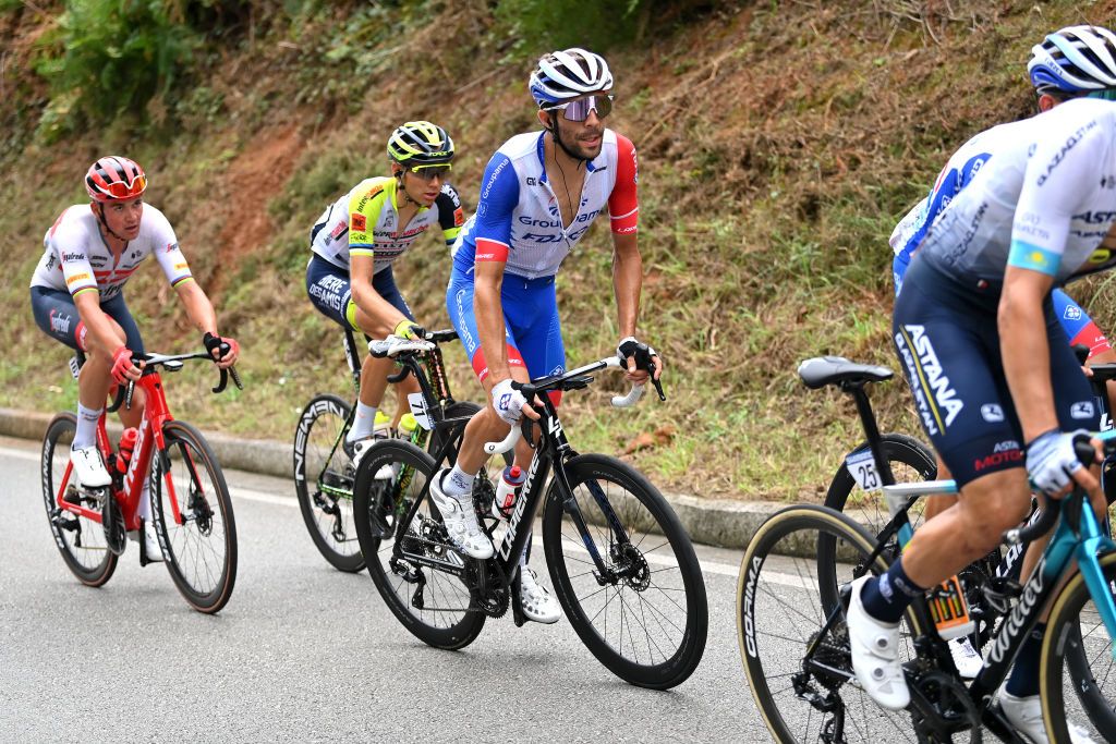 COLLU FANCUAYA SPAIN AUGUST 27 Thibaut Pinot of France and Team Groupama FDJ competes during the 77th Tour of Spain 2022 Stage 8 a 1534km stage from Pola de Laviana to Collu Fancuaya 1084m LaVuelta22 WorldTour on August 27 2022 in Collu Fancuaya Spain Photo by Justin SetterfieldGetty Images