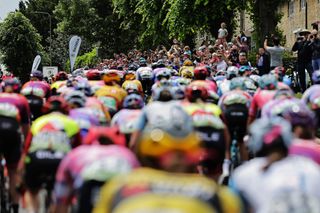 Crowds lining the streets to catch a glimpse of the riders as they pass by on stage 6 of the 2022 Women's Tour