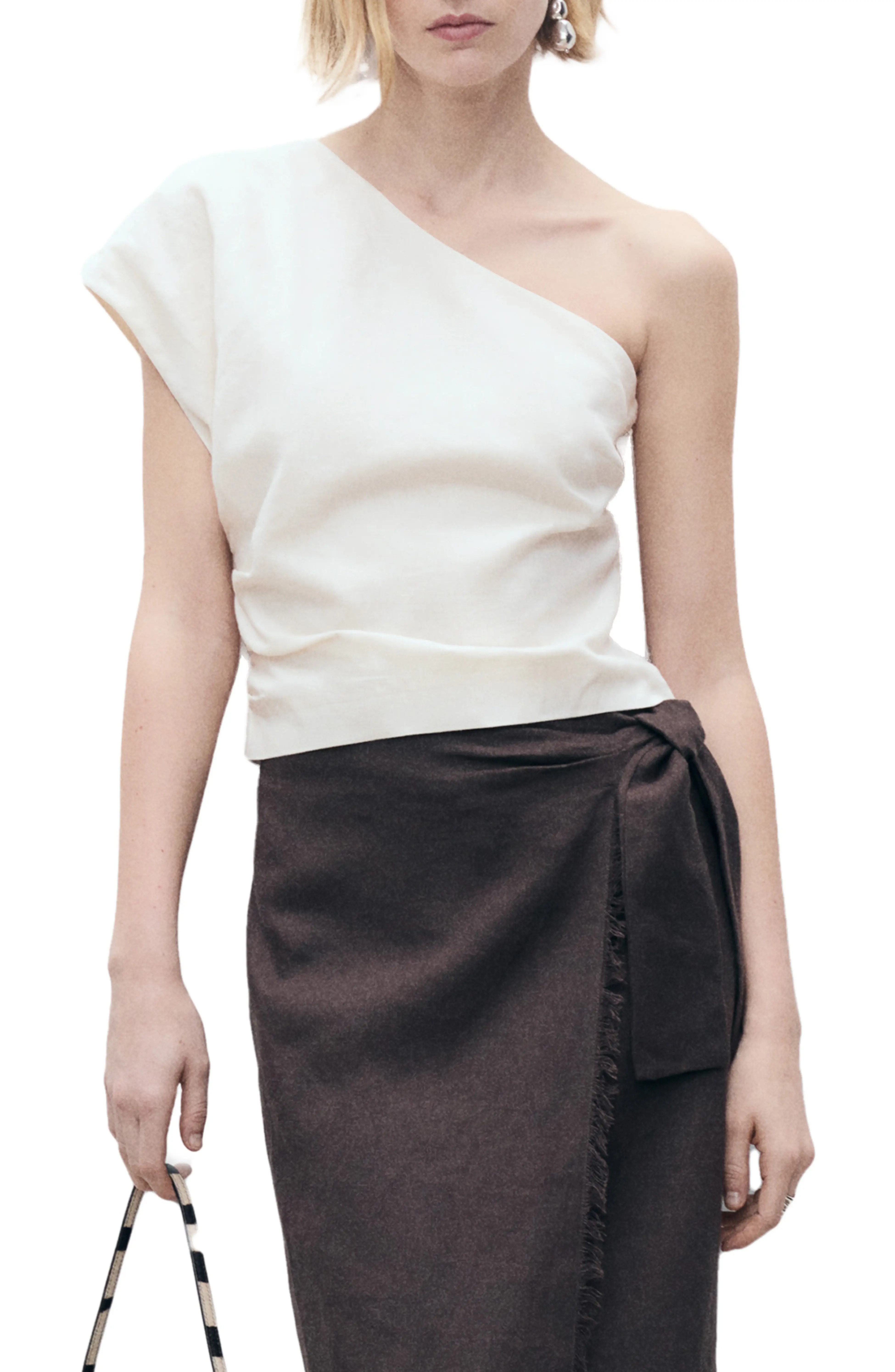 MANGO, Bari One-Shoulder Linen Blend Top