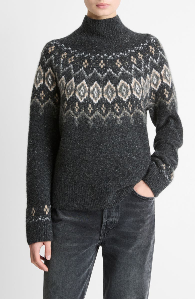 Donegal Fair Isle Cashmere Mock Neck Sweater