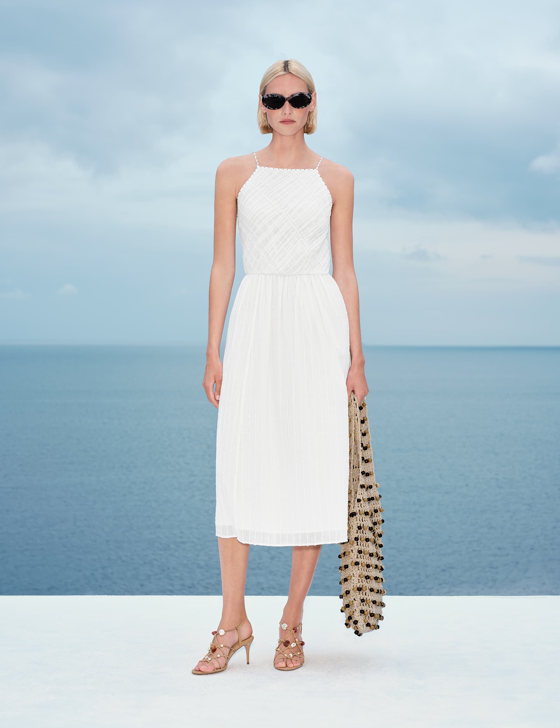 Pure Cotton Square Neck Strappy Midaxi Waisted Dress