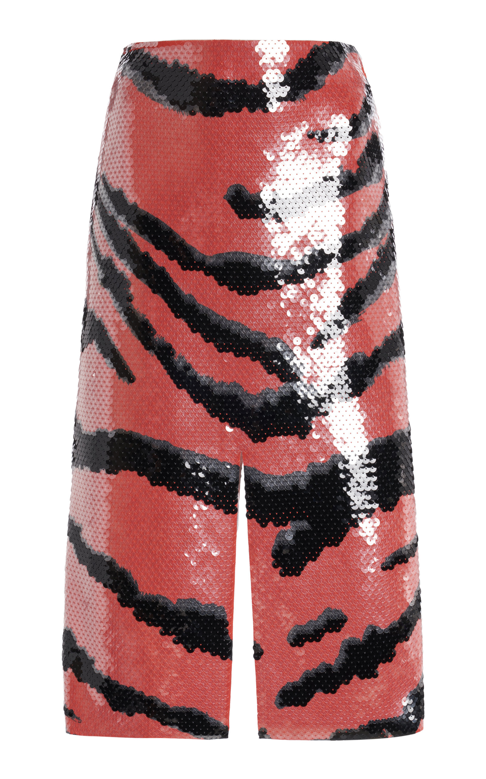 Tiger-Printed Sequin Midi Skirt