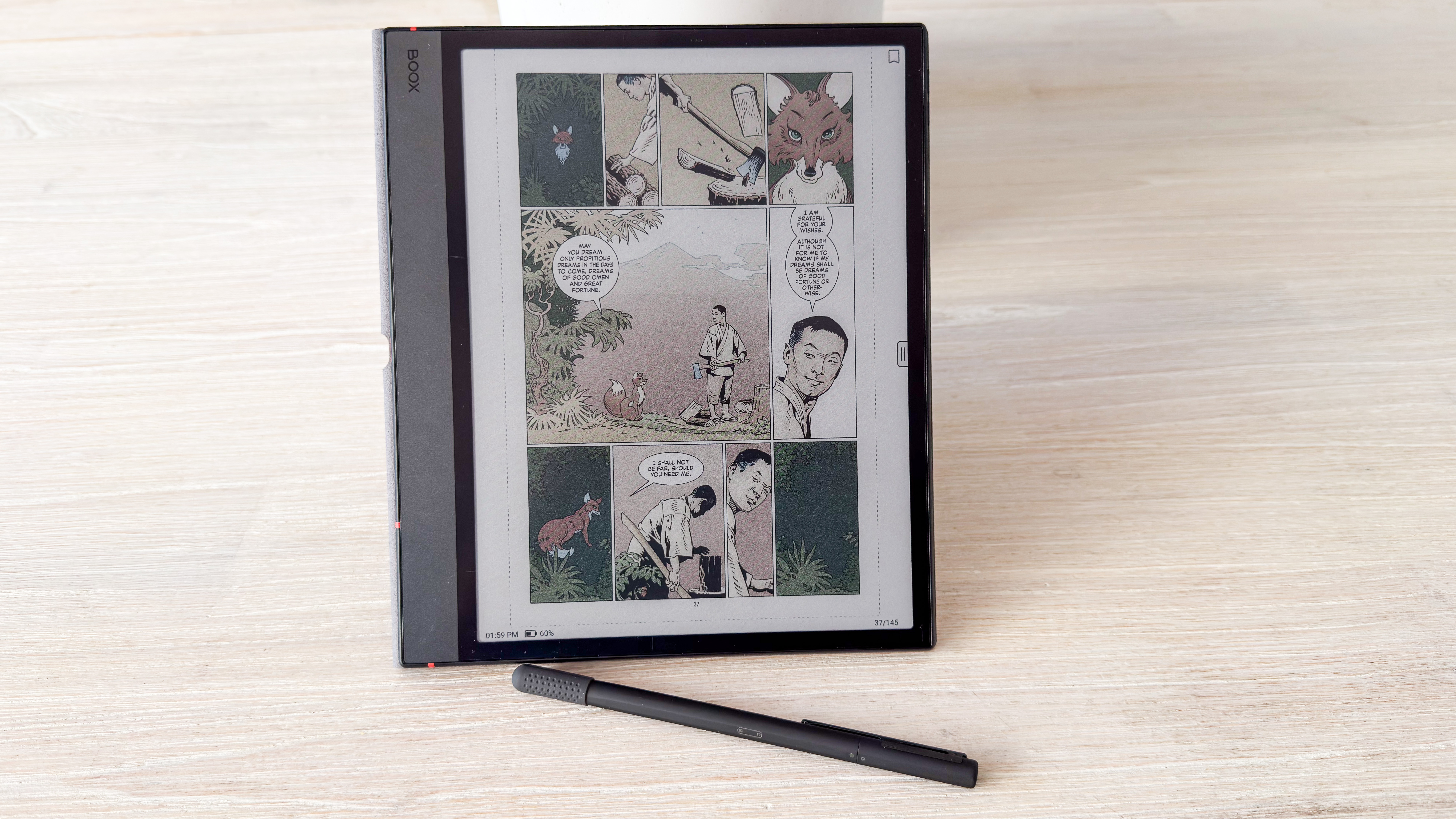 A page of a graphic novel displayed in color on the Boox Note Air5 C