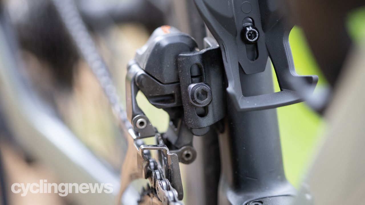 Shimano Ultegra R8100 groupset detail of front derailleur with reduced front area