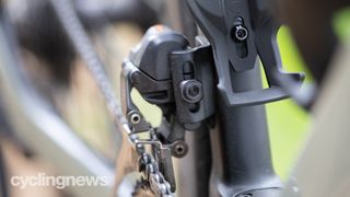 Shimano Ultegra R8100 groupset detail of front derailleur with reduced front area