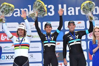 Sagan, Kwiatkowski and Stannard on the E3 Harelbeke podium