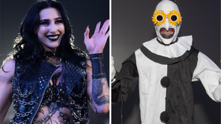 Rhea Ripley in 2025, and actor David Howard Thornton dressed as his Terrifier character Art the Clown in 2024