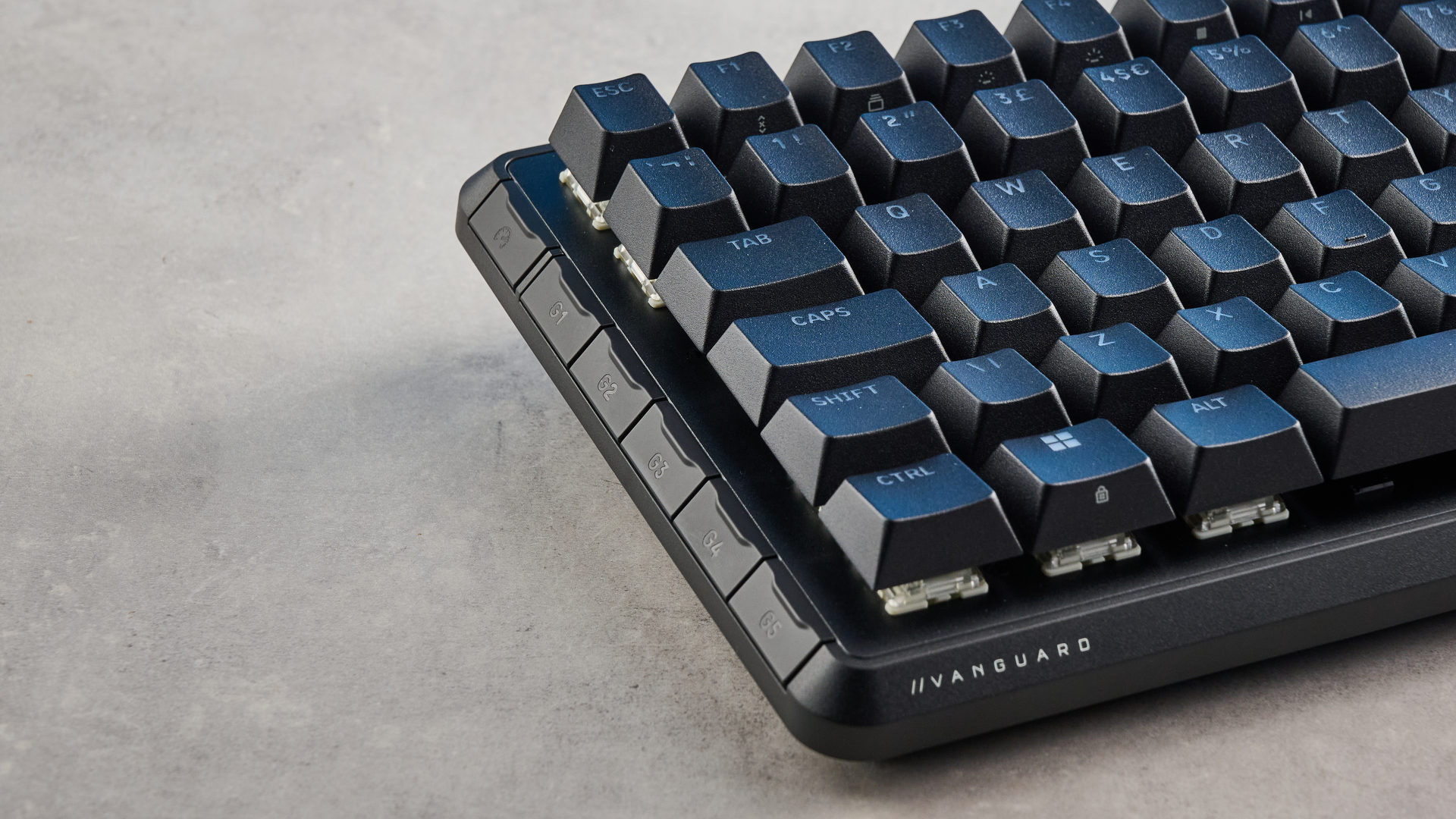 The Corsair Vanguard Pro 96 in black, on a stone surface