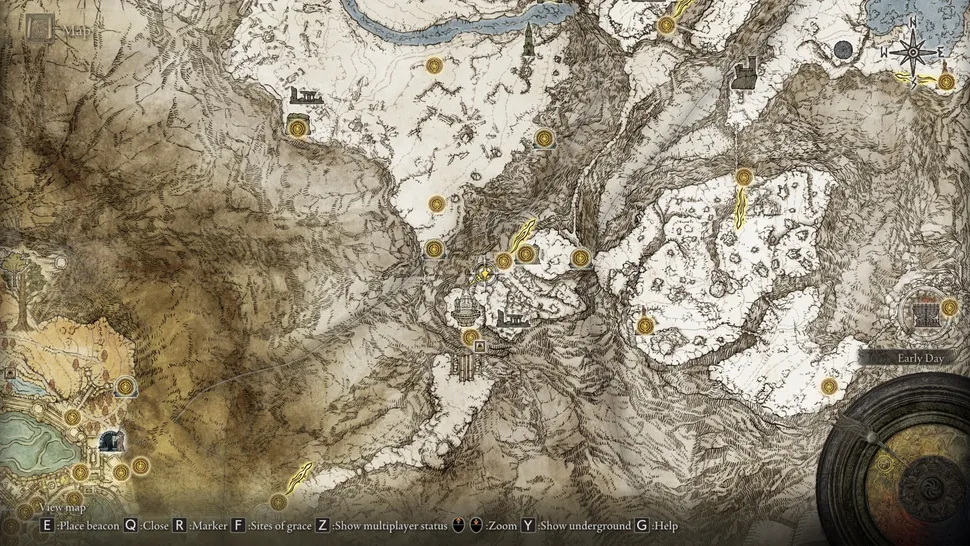 Фрагмент карты Elden Ring для West Mountaintops of Giants