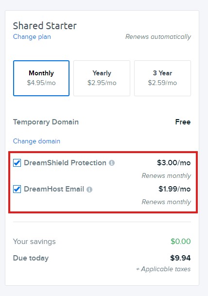 DreamHost Upselling