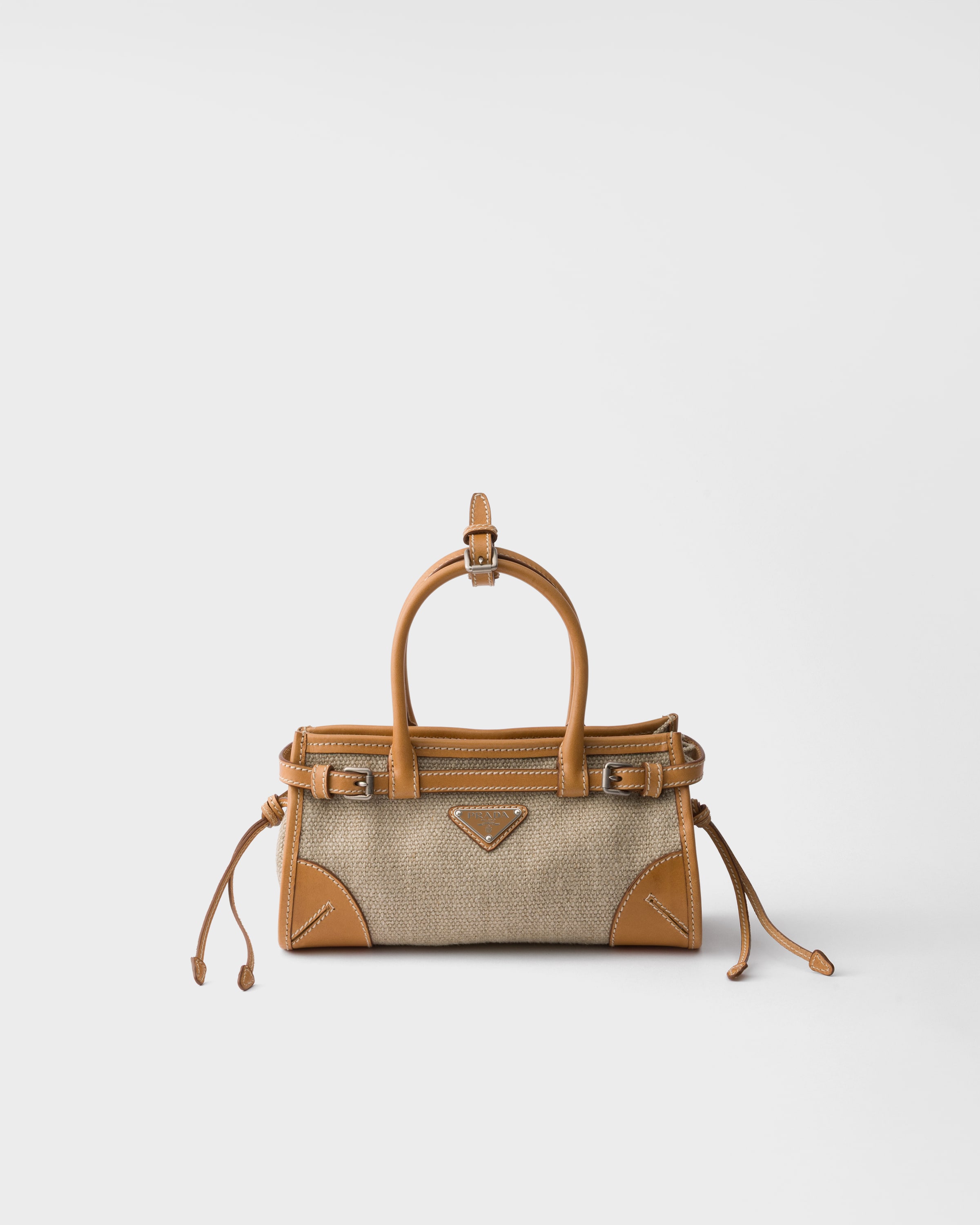 Prada Bonnie Small Linen and Leather Handbag