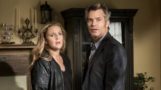 Drew Barrymore and Timothy Olyphant are shown on Santa Clarita Diet.