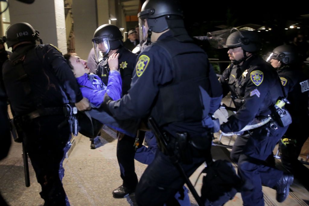 UC Berkeley police remove protester from alt-right protest