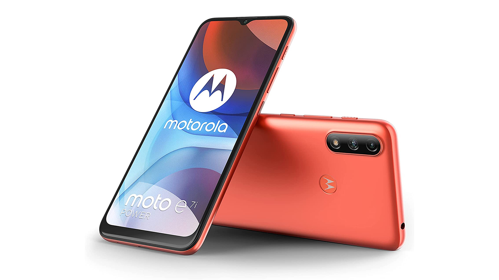 The Moto E7i Power shown from the front and back