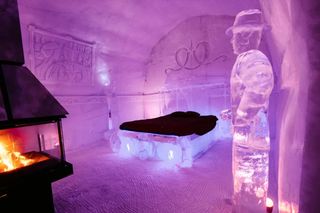 A room made entirely out of ice at Hotel de Glace in Quebec