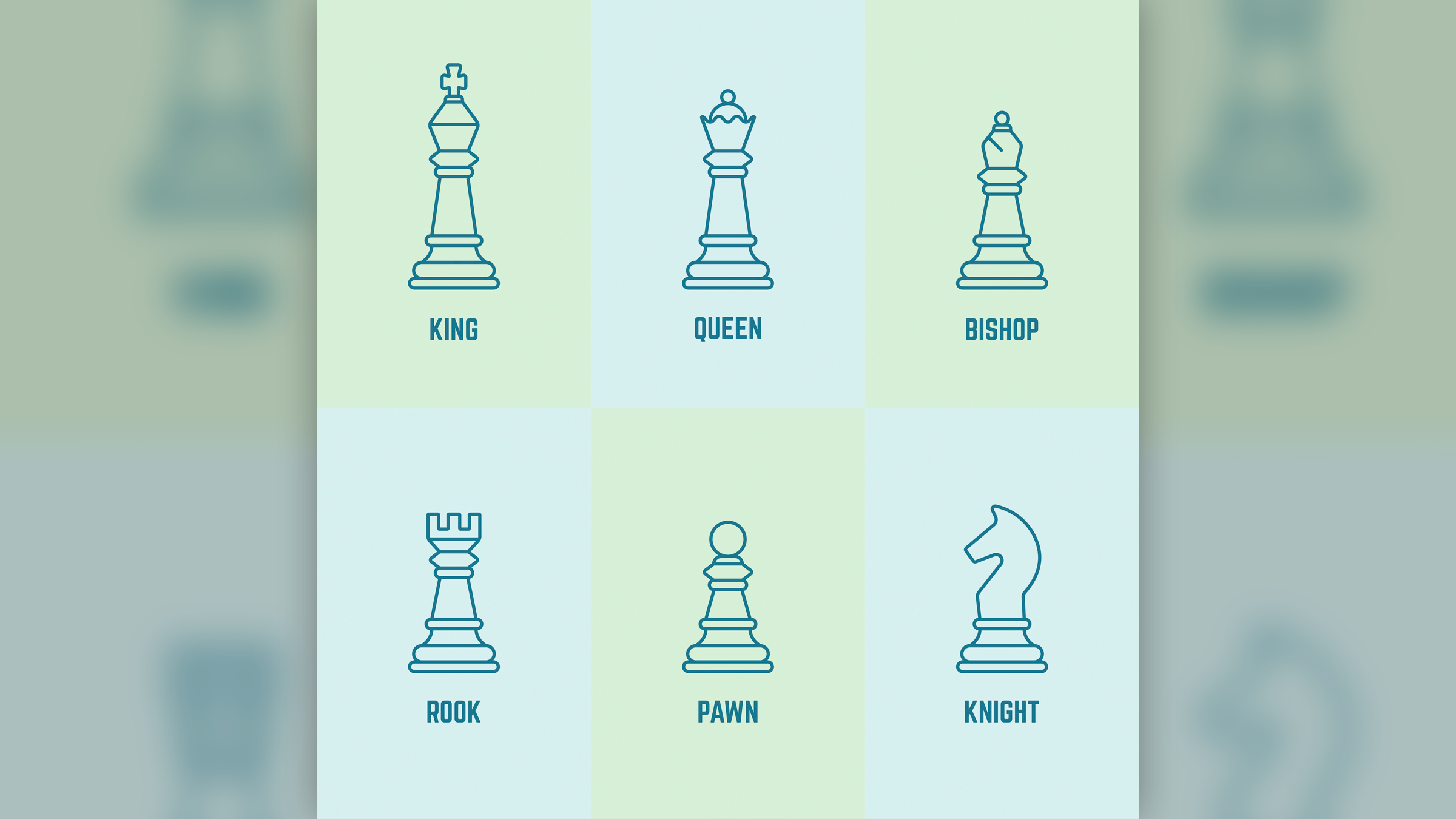 A cartoon image of the different chess pieces.
