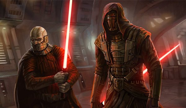Darth Malak and Darth Revan wielding lightsabers