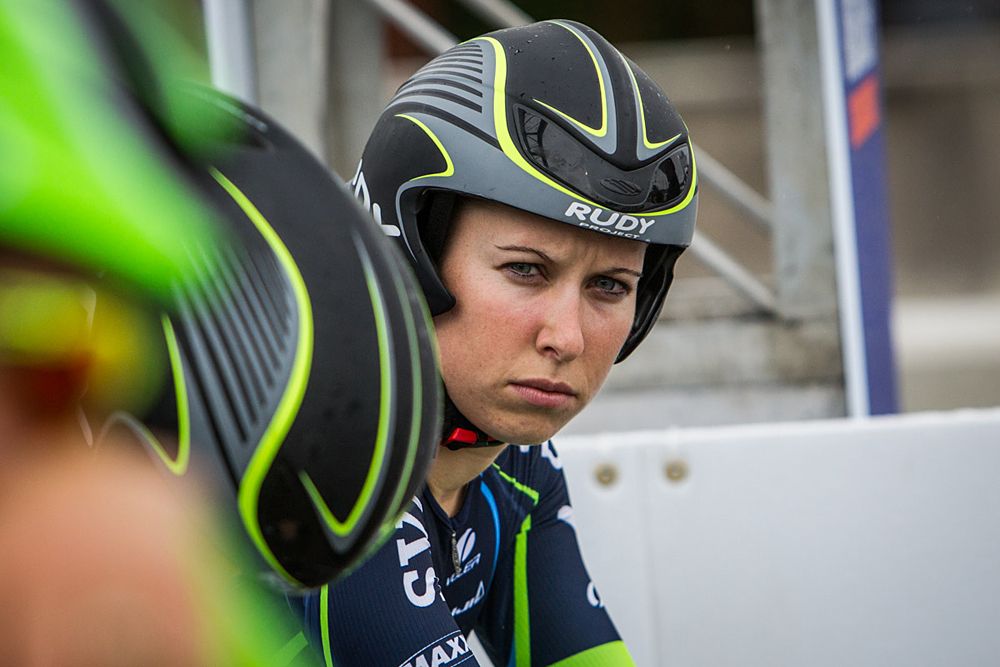 Kendall Ryan (TIBCO) was all business after her win in yesterday's crit