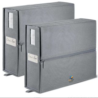 Two grey linen organizers