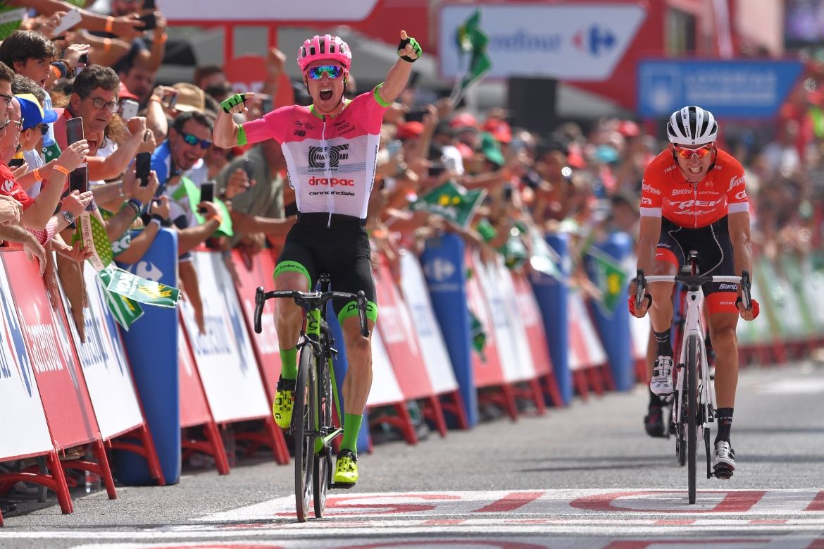Clarke was too quick for Mollema and De Marchi in the sprint
